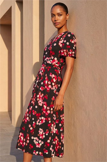 Spot Print Wrap Midi Dress 14791878