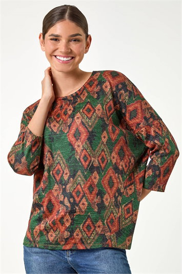 Green Abstract Aztec Print Top