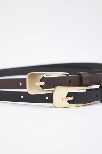 Multi Double Pack Gold Buckle Western Slim Faux Leather Belt