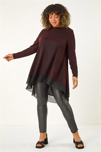 Curve Glitter Chiffon Hem Tunic Top 19344778