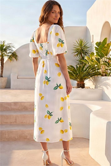 Petite Lemon Print Midi Dress 14875438
