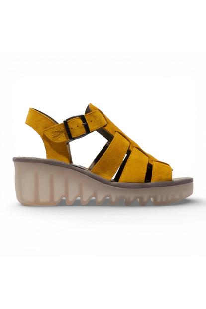 Yellow Womens Leather Wedge Sandals Baic621fly