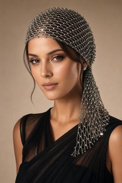 Metallic Vintage Rhinestone Net Headwear