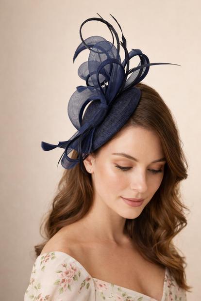 Pink Round Fascinator With Bow & Feathers