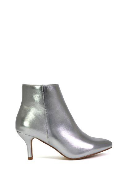Metallic 'Anastsia' Low Mid Kitten High Heel Stiletto Zip-Up Ankle Boots