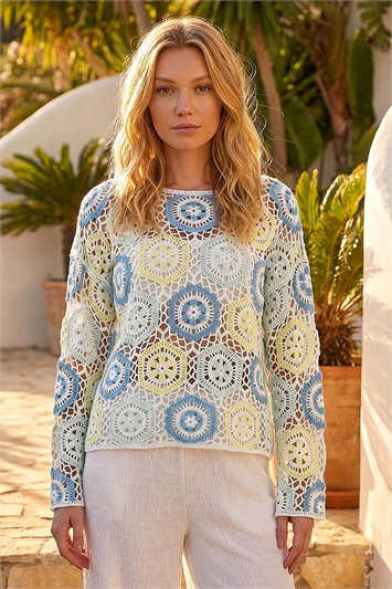 Floral Crochet Knit Top 16340145
