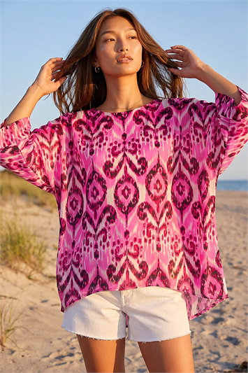 Pink Ikat Print Tunic Top