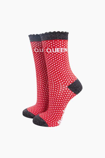 Red Queen Combed Cotton Glitter Socks