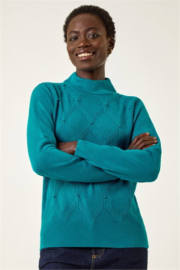 Cerise Dusk High Neck Button Shoulder Jumper | Roman UK