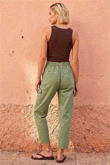 Casual Elastic Waist Cargo Stretch Trousers 18023482