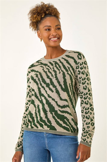 Green Embellished Animal Knit Jumper