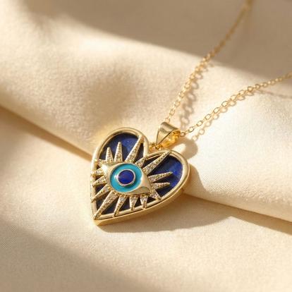 Metallic Protection Lapis Lazuli Blue Evil Eye Necklace