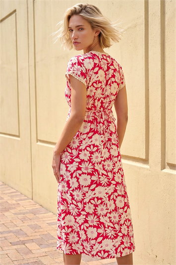 Daisy Print Lace Trim Midi Dress 14735378