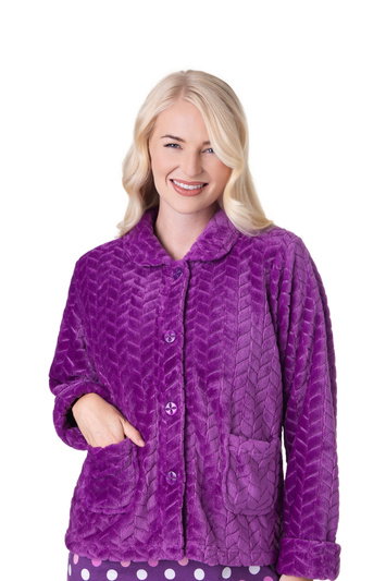 Purple Supersoft Button Front Embossed Bed Jacket