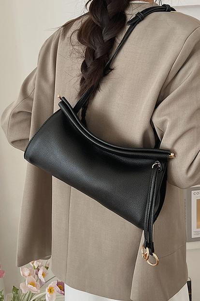 Black Shoulder Clutch Bag With Tie Up Detail