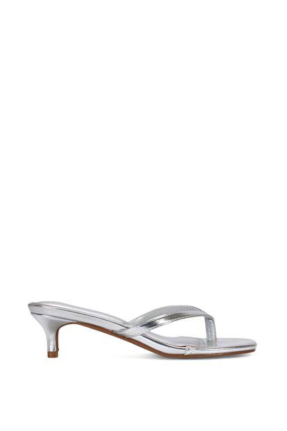 Black 'Violet' Slip On Flip Flop Kitten Heel Mule Heeled Sandals