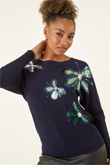 Blue Sparkly Floral Knit Jumper