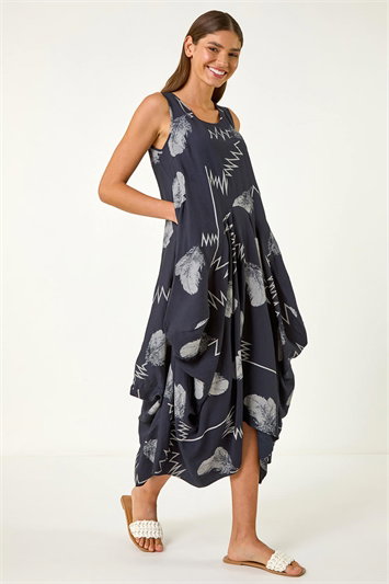 Blue Abstract Bubble Hem Midi Dress