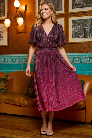 Ombre Shimmer Plisse Midi Dress 14795895