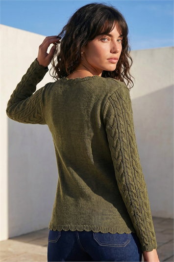 Scallop Trim Cable Knit Jumper 16347740