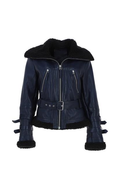 '2420' Ladies Leather Aviator Jacket With Oversized Fur Collar M000058251