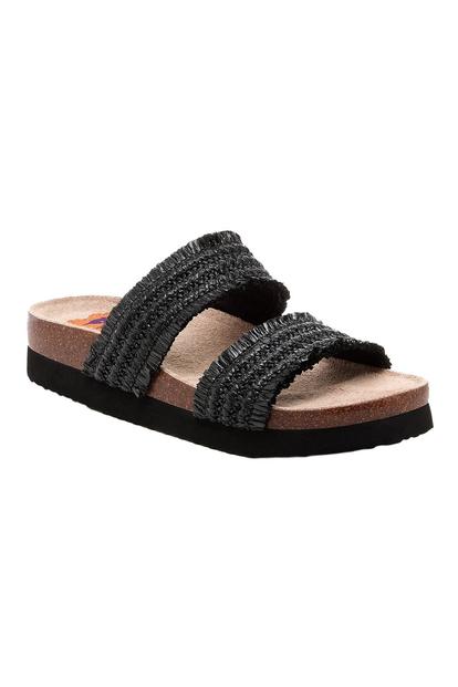 Black Aruba Raffia Flip Flops