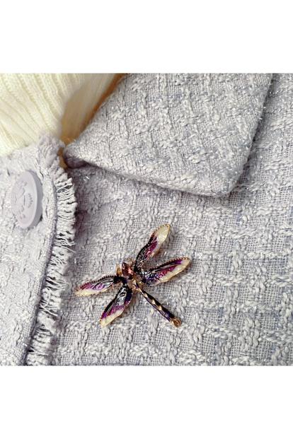 Purple Dragonfly Brooch In Enamel With Crystal