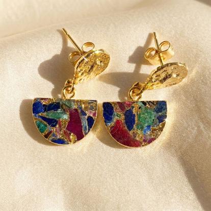 Multi Statement Ruby Sapphire Emerald Gemstone Earrings