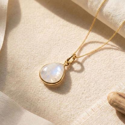 Metallic 18Ct Gold Vermeil Plated Moonstone June Birthstone Necklace