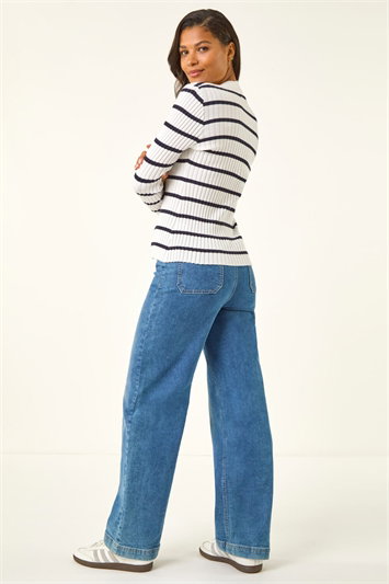 Stripe Cable Split Detail Rib Jumper 16132094