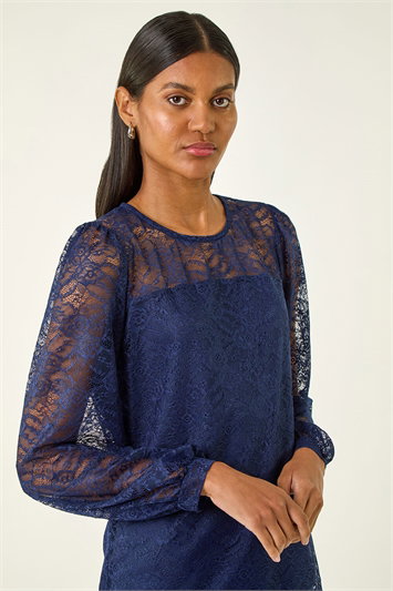 Blue Lace Jersey Stretch Top