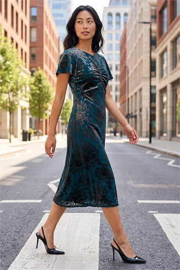Blue Petite Devore Midi Dress