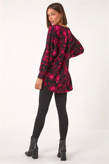 Rose Floral Print Stretch Hem Top 19312972