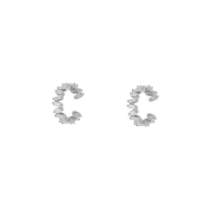 Metallic Irregular Baguette Ear Cuff No Piercing Sterling Silver - Pair