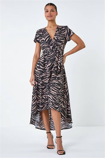 Animal Dipped Hem Asymmetric Stretch Dress lc140016