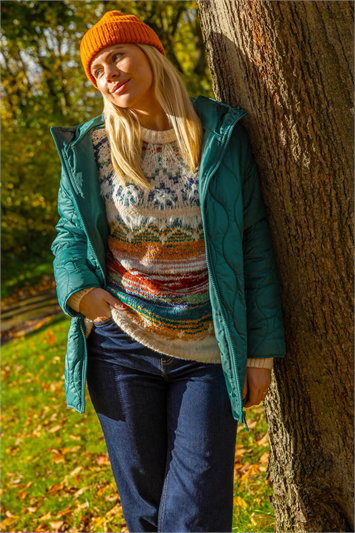 Green Quilted Hooded Coat