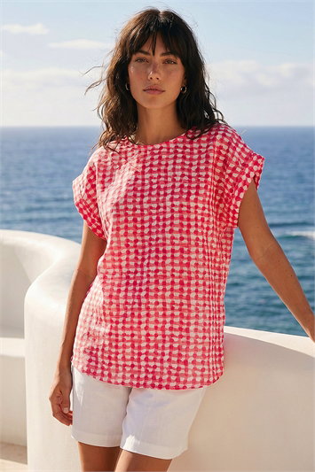 Red Spotted Dot Print Shell Top