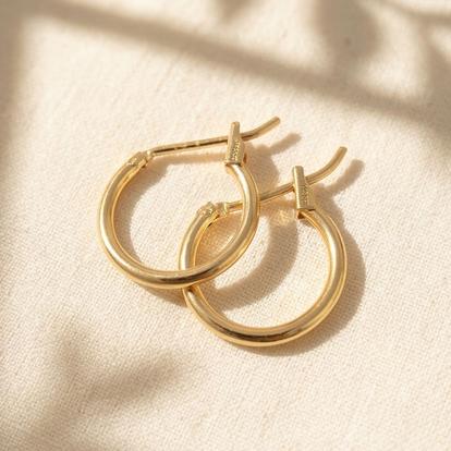 Metallic Tiny Plain Everyday Classic Gold Plated Hoop Earrings