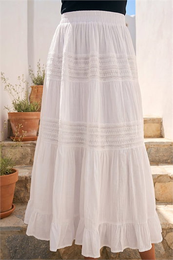 White Lace A-Line Midi Skirt