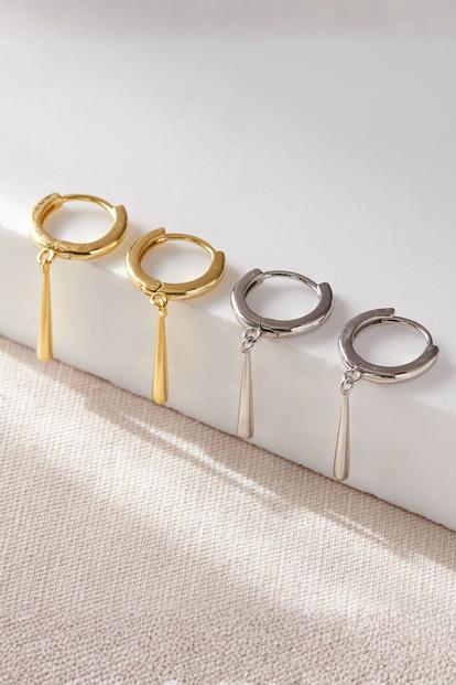 Metallic Sterling Silver Water Drop Hoops 10Mm