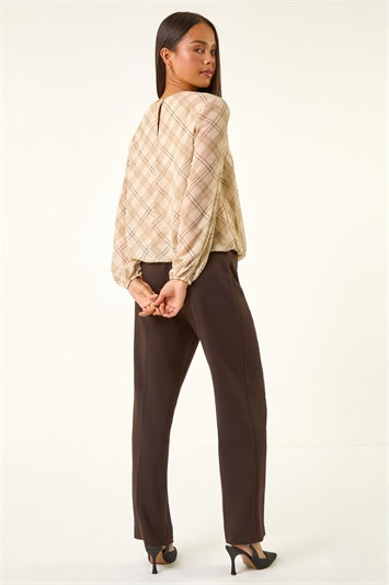 Petite Check Bubble Hem Top 20238324