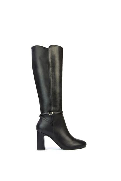 Black 'Olly' Knee High Boots With Block Mid Heel