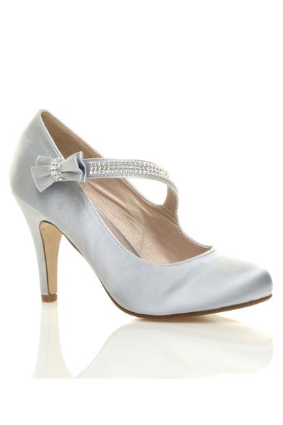 Metallic High Heel Diamante Mary Jane Court Shoes