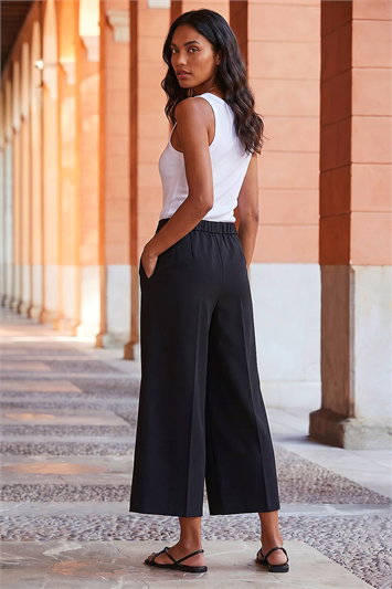Elastic Waist Wide Leg Cropped Culottes 18036408