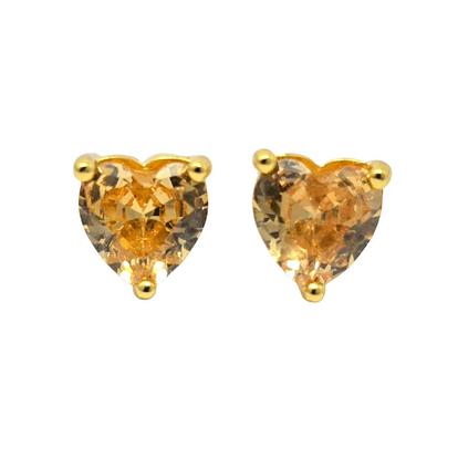 Metallic Citrine Heart November Birthstone Stud Earrings