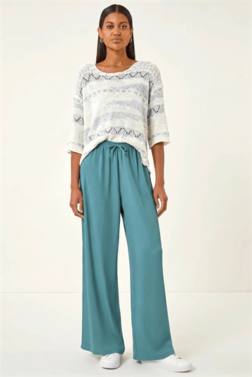 Blue Crinkle Texture Tie Waist Trouser