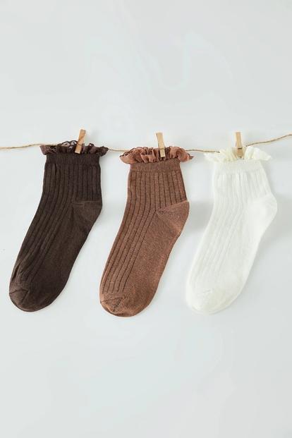 Multi 3 Pack Cotton Lace Trim Knit Socks