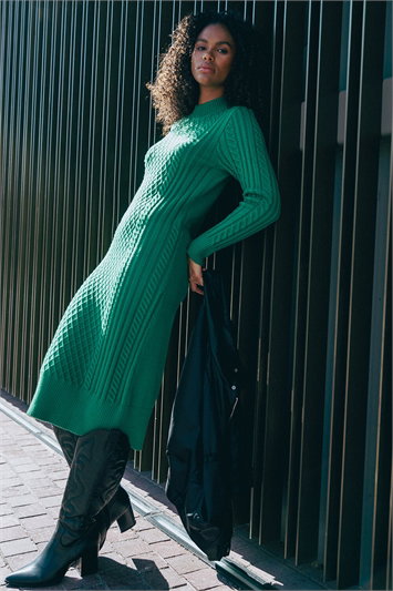 Pink Cable Knit Midi Jumper Dress | Roman UK