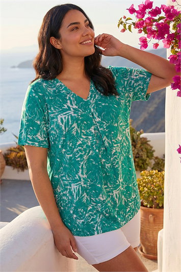 Curve Abstract Print V-Neck Top 19502234
