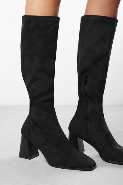 Black 'Yasmine' Stretch Calf  Block Heel Boots